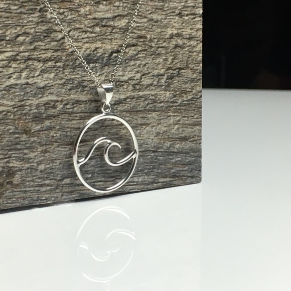 [#A129] 925 Silver Wave Pendant Necklace - Picture 3 of 4